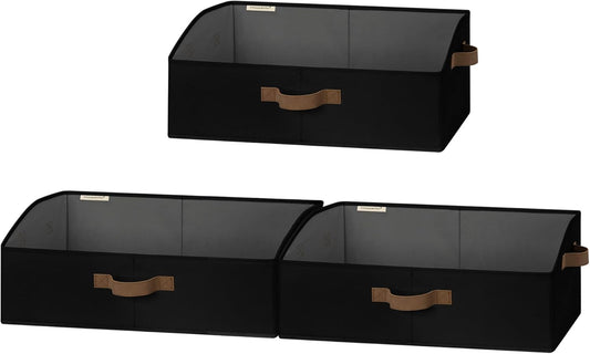 StorageWorks Closet Storage Bins, Trapezoid Organizer Box for Shelves, Fabric Clothes Bin, Foldable Organizing Baskets with Handles, Large, Black, 3-Pack