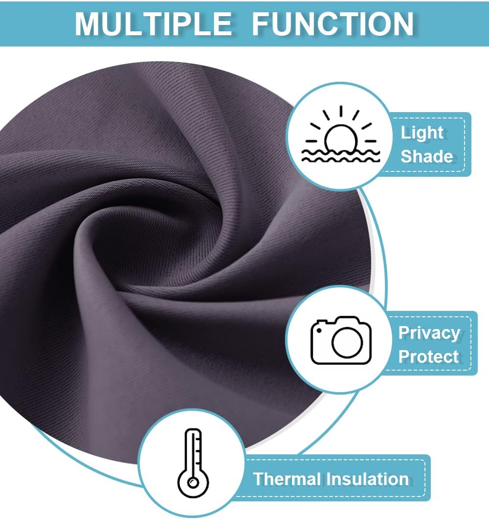 RYB HOME Living Room Curtains Blackout - Light Block Energy Efficiency Small Window Treatment Drapes for Kitchen Dining Baby Nursery Farmhouse Decor, W 42 x L 72 inch, Greyish Purple, 2 Panels