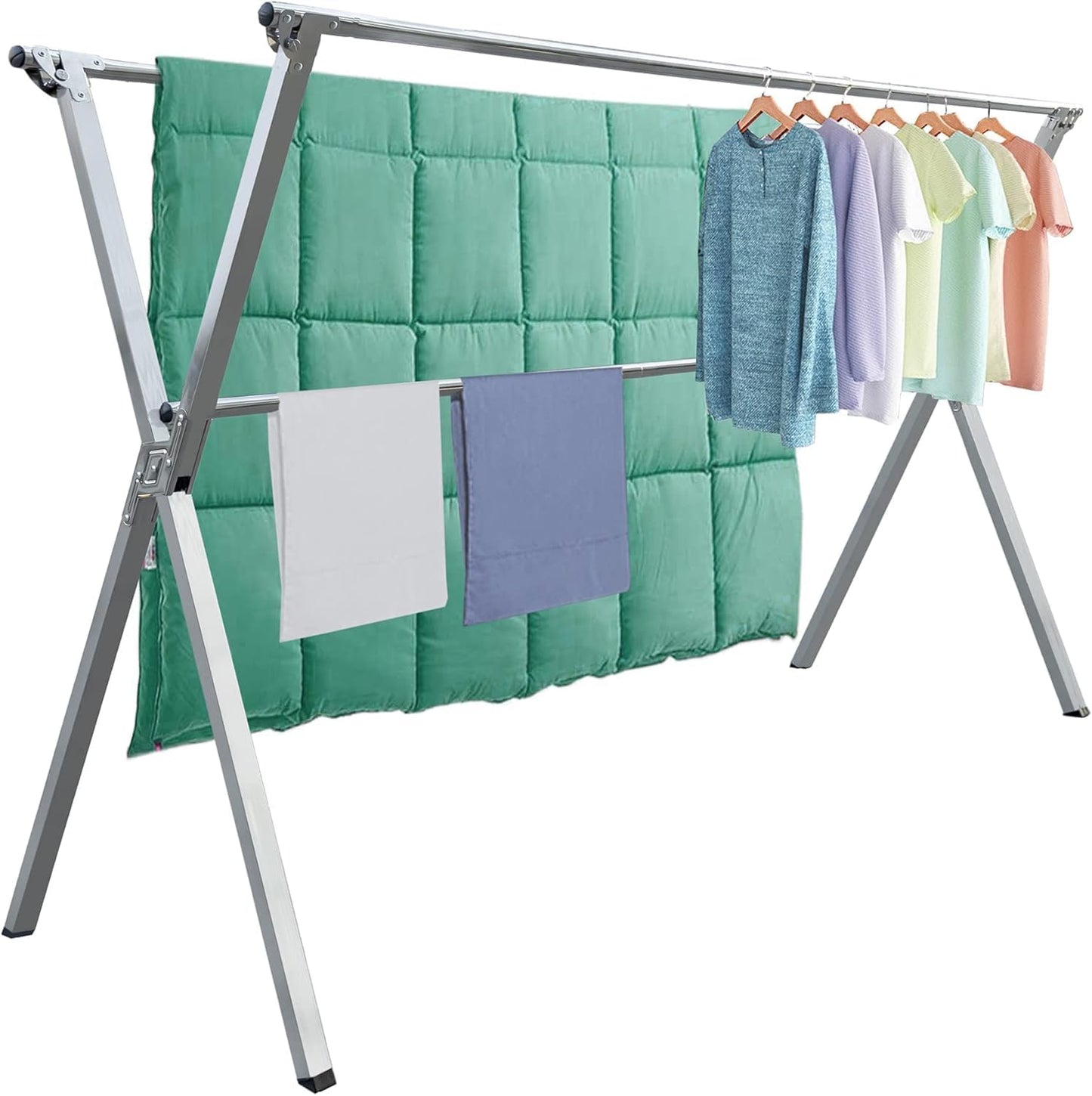 Clothes Drying Racks 81.5-83 Inches Folding Outdoor Indoor Drying Rack Clothing Collapsible Foldable Laundry Drying Rack Heavy Duty Stainless Steel Clothesline 20 Hooks 12 Clips (81.5'')