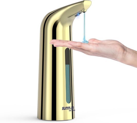 Automatic Liquid Soap Dispenser Touchless,400ML Hand & Dish Countertop Gold Electric Dispenser with Sensor,Modern 4 Gear Adjustable Waterproof Battery Operated Kitchen Auto Soap Pump