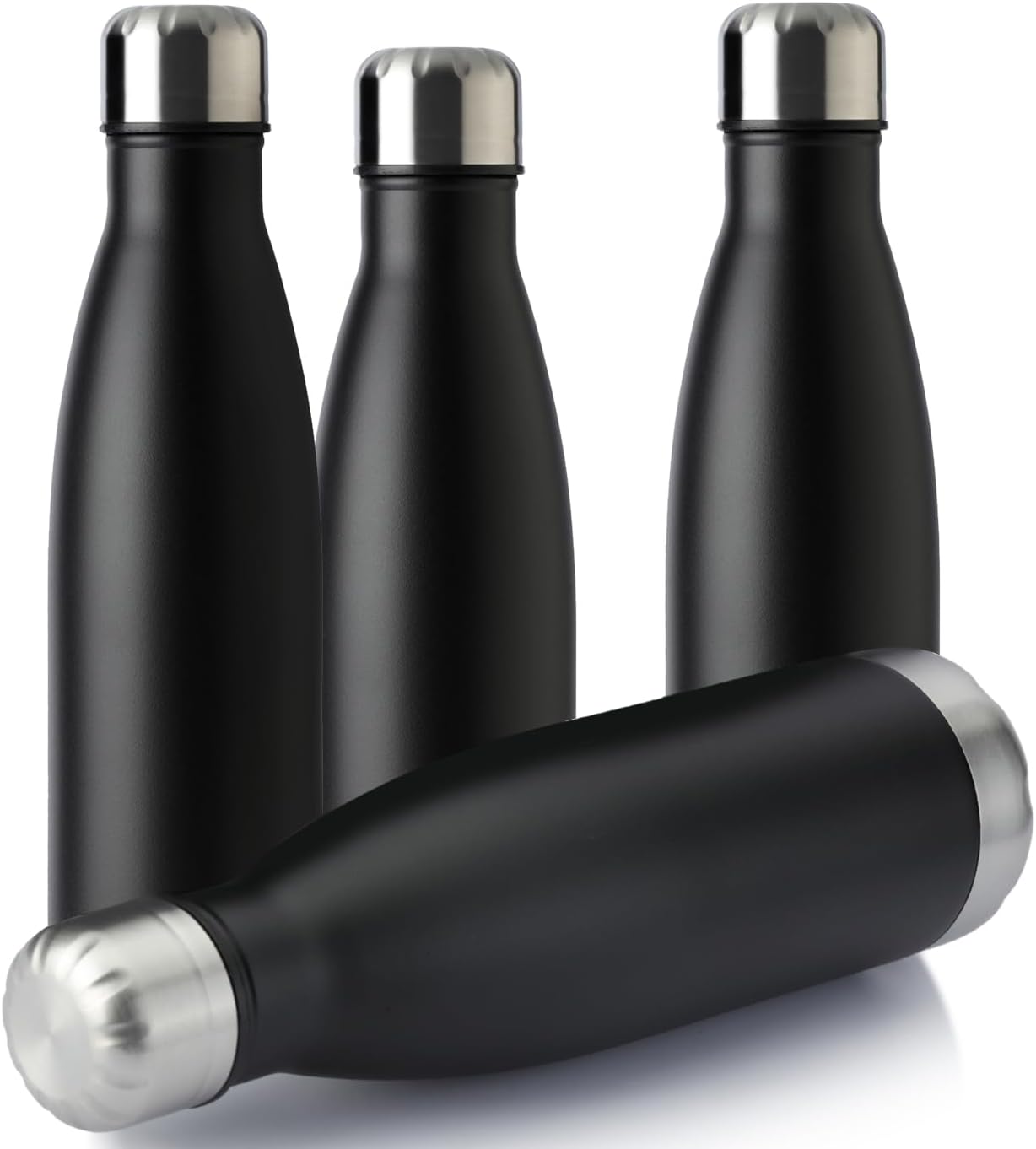 MEWAY 17oz Sport Water Bottle 4 Pack Vacuum Insulated Stainless Steel Leak-Proof Double Wall Cola Shape Water Bottle,Keep Drinks Hot & Cold (Black,4 Pack)