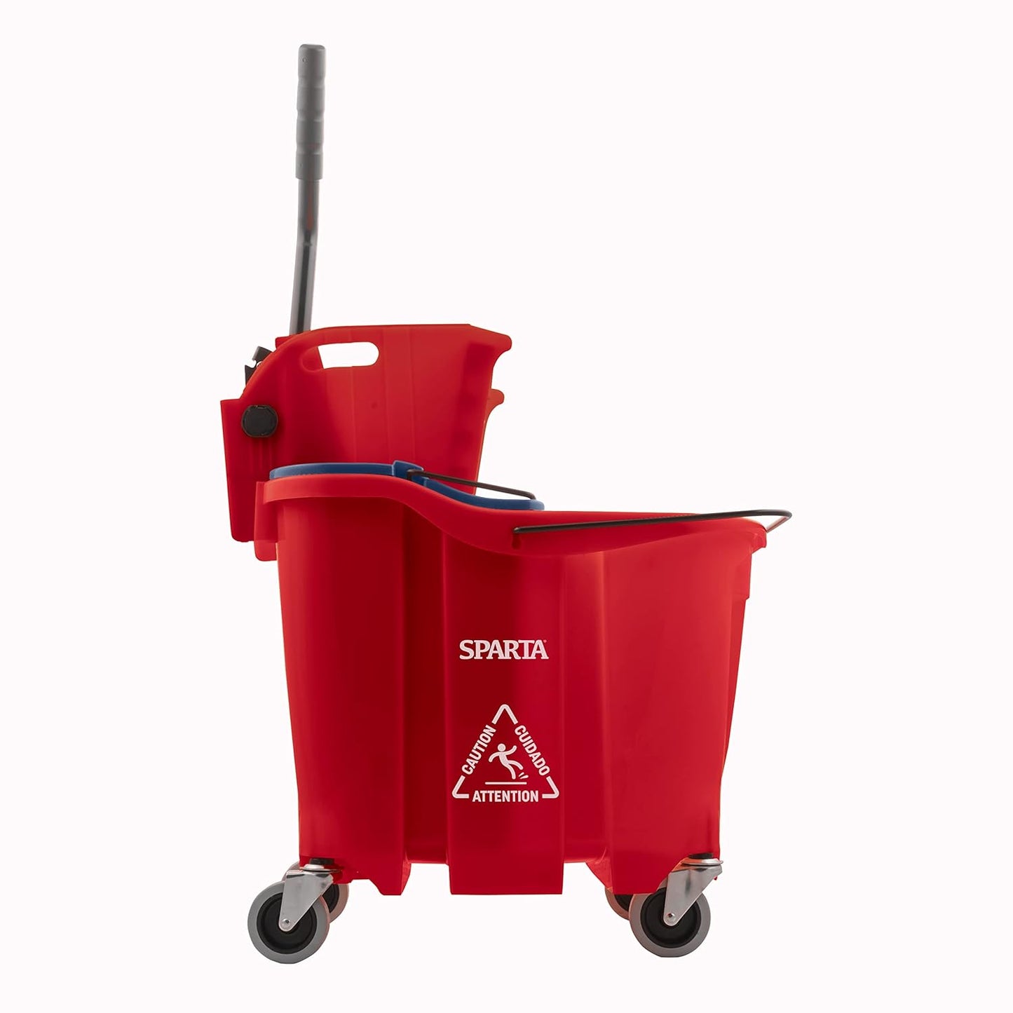 Carlisle FoodService Products Mop Bucket with Side-Press Wringer & Soiled Water Insert for Floor Cleaning, Restaurants, Office, And Janitorial Use, Polypropylene, 35 Quarts, Red