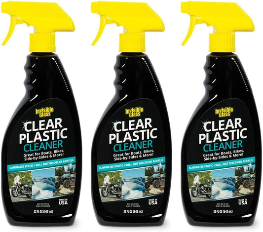 Invisible Glass 92084-3PK Clear Plastic Cleaner for Cars, Motorcycles, RVs, Boats, Helmet Visors, Golf Carts, Acrylic and Vinyl Windows, Streak-Free, Haze-Free, Removes Static, 22 Fl Oz, Pack of 3