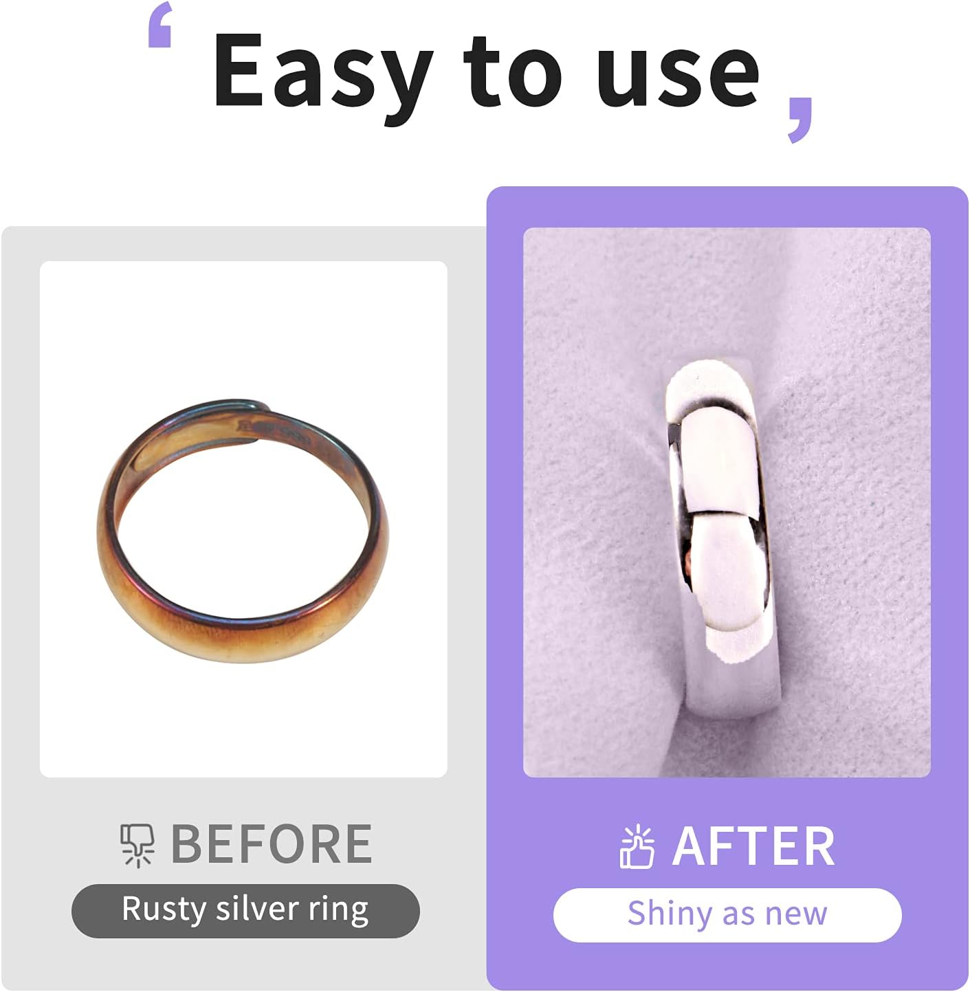 CATIFLIN 100pcs Premium Jewelry Cleaning Cloth, Silver Polishing Cloth Individually Wrapped, for Sterling Silver, Gold, Brass, Silverware, Coin, Ring, Watch and More (Purple, 3.15" x 3.15")