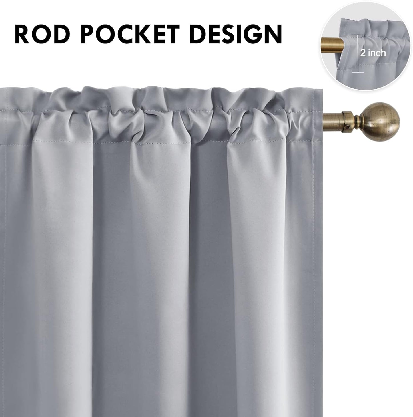 DWCN Silver Grey Short Blackout Curtains for Bedroom, Thermal Insulated Energy Saving Room Darkening Curtains for Living Room (W42 x L36 inch, Set of 2 Panels, Top of Rod Pocket)