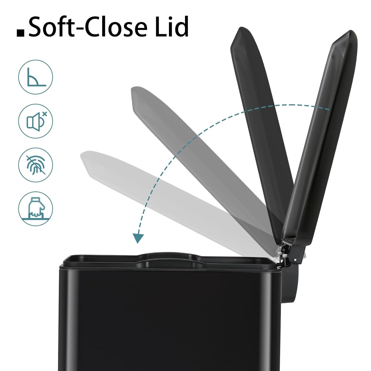 Arlopu 13.2 Gal Slim Kitchen Trash Can with Lid, 50L Stainless Steel Garbage Can, Large Kitchen Rubbish Can, Step Trash Bin w/Foot Pedal and Inner Bucket, Bathroom Trash Can Airtight (Black)