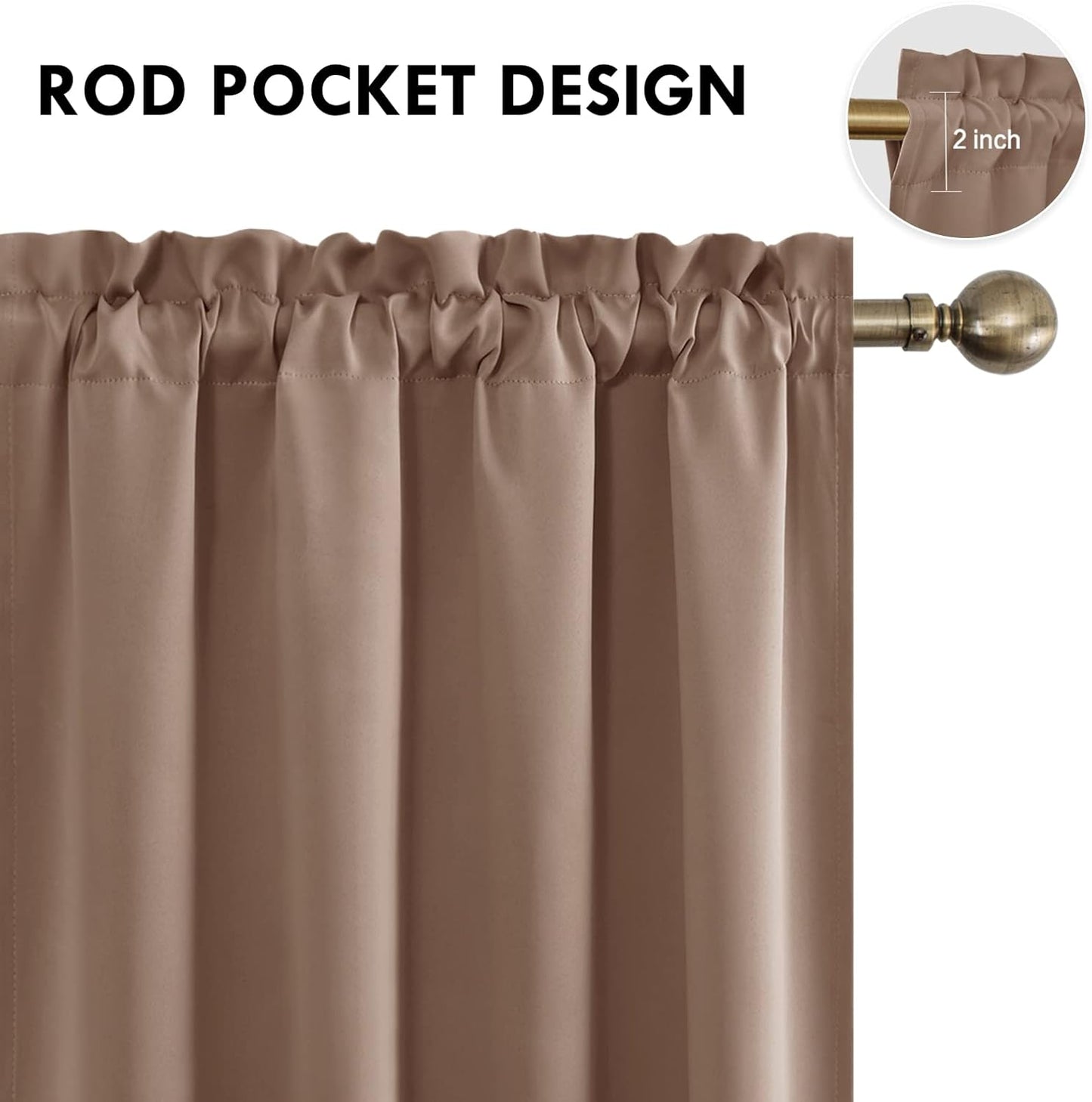 DWCN Blackout Curtains Room Darkening Thermal Insulated Bedroom Curtains Window Curtain Panels, 52 x 54 inches Long, Set of 2 Khaki Rod Pocket Drapes