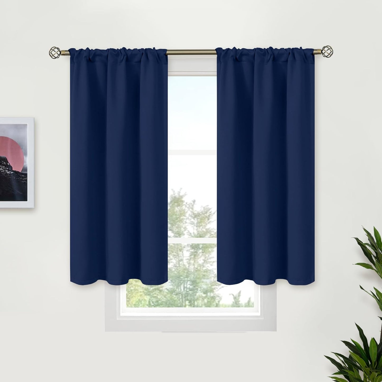 BGment Navy Blue Blackout Curtains 40 Inches Length for Kitchen Window - Short Thermal Insulated Drapes with Rod Pocket Privacy for Cafe Front Door Bathroom, 2 Panels, 34 x 40 Inch