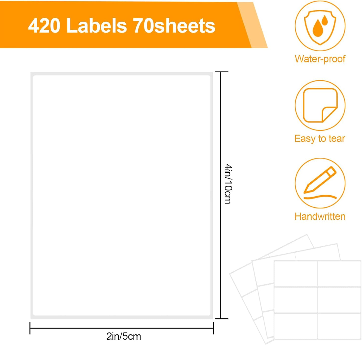 Joyberg Storage Box Labels, 420 Pcs, 2''x4'', Removable, Tear-Resistant, No Residue, for Bottles, Jars, School, Home, Business Organizing
