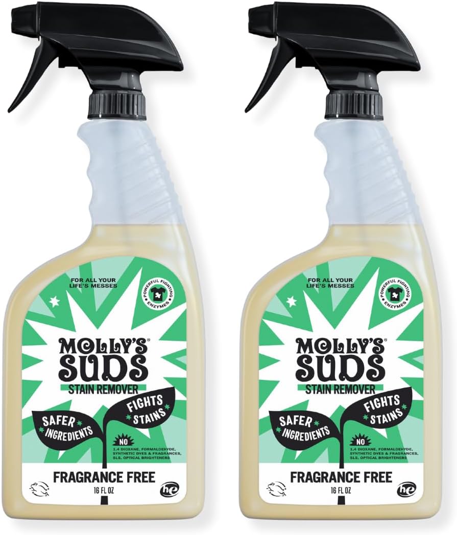 Molly's Suds Stain Remover Spray | Gentle Yet Powerful, Great for Baby & Pet Stains | Clean, Simple Ingredients (Fragrance Free) (16 Fl Oz (Pack of 2))