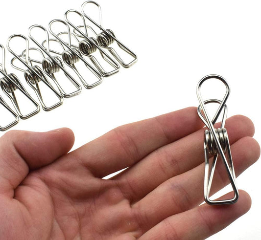 HAHIYO Clothespins Chip Clips All Metal Stainless Steel No Rust Stains Strong Grip in Heavy Wind 2.5 Inches 14 Pack Large Do Not Fall Apart Open Wide for Holding Clothes Snack Bag Clamps