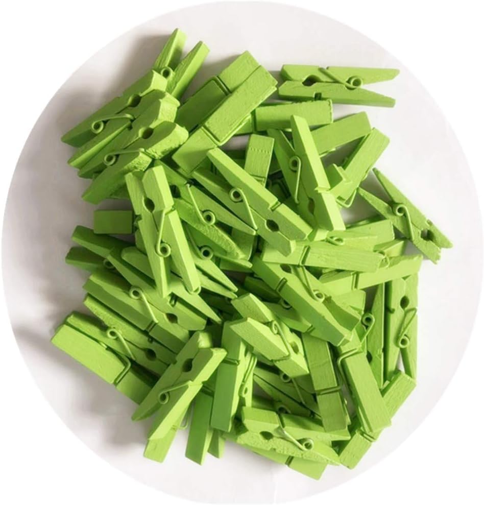 DurReus Wooden Clothespin Ornaments Cute Mini Strong Clothes Pin Hanging Pictures Crafts Arts Birthday with Twine Pack 50 Light Green