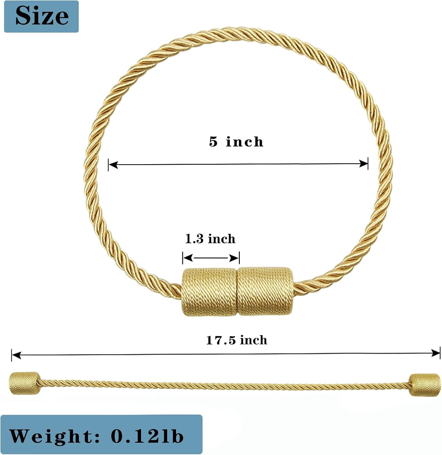 6 Pack Gold Strong Magnetic Curtain Tiebacks Outdoor Elegant Decorative Tie Backs Modern Rope Tiebacks for Drapes Window Curtain Holdbacks for Draperies