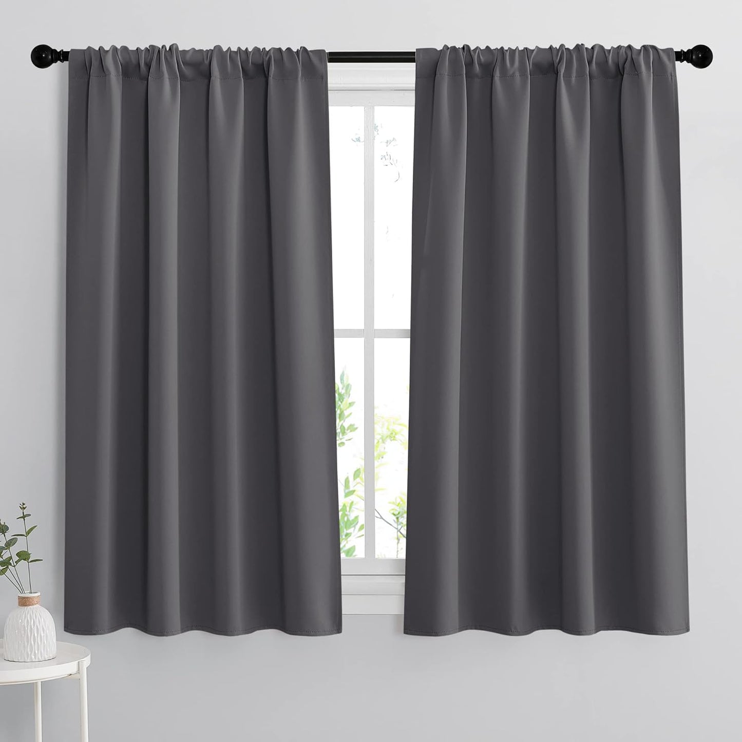 RYB HOME Curtains for Bedroom 63 inches Long, Blackout Thermal Insulating Window Treatment Drapes for Living Room Bathroom Basement Laundry Classroom, W 34 x L 63, Grey, 2 Panels