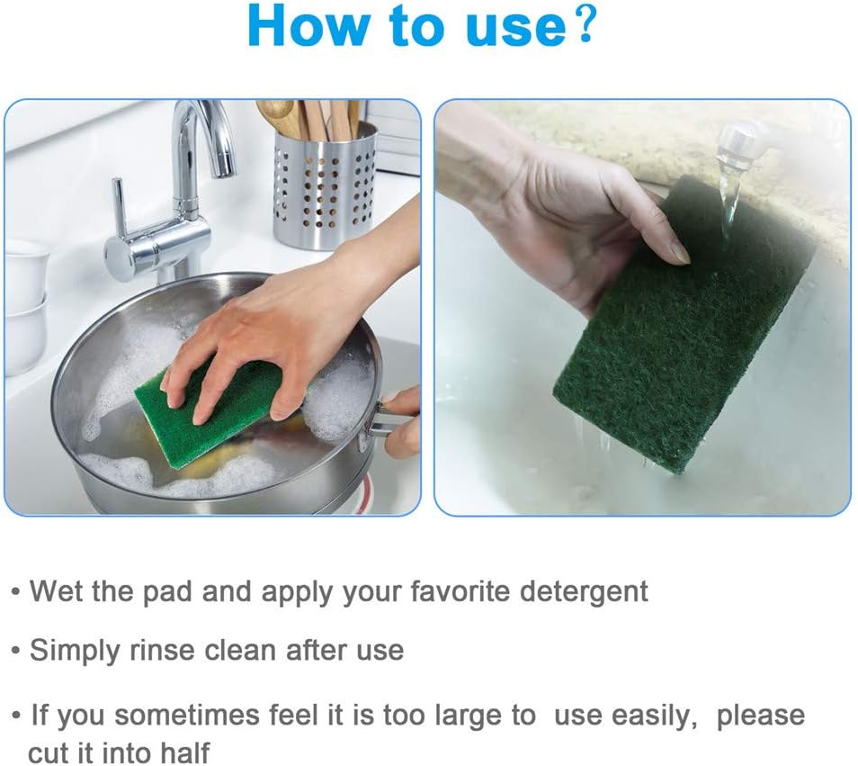 24PCS Scouring Pad - Premium Heavy Duty Scrub Pads, Reusable Household Green Dish Scrubber, Multipurpose Scour pad - for Kitchen Scrubber & Metal Grills, 3.9 x 5.9 x 0.36IN