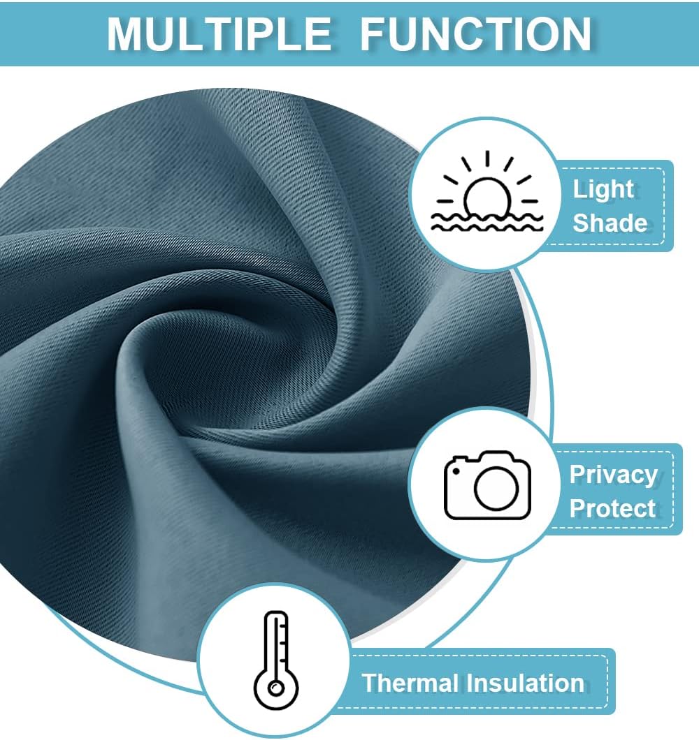 RYB HOME Small Curtains Blackout - Privacy Energy Efficiency Mini Curtains for Kids Bedroom RV Camper Windows Trailer Bathroom Kitchen Cabinet Door Window, W 29 x L 36, Slate Blue, 2 Panels