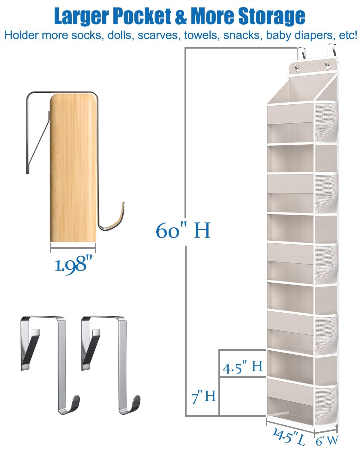 Over The Door Storage Organizer, RV Bathroom Organizer, Over The Door Organizer Camper Storage and Organization, 5 Shelf Hanging Over Door Organizer for Camper, Bathroom, Bedroom, Closet-Beige