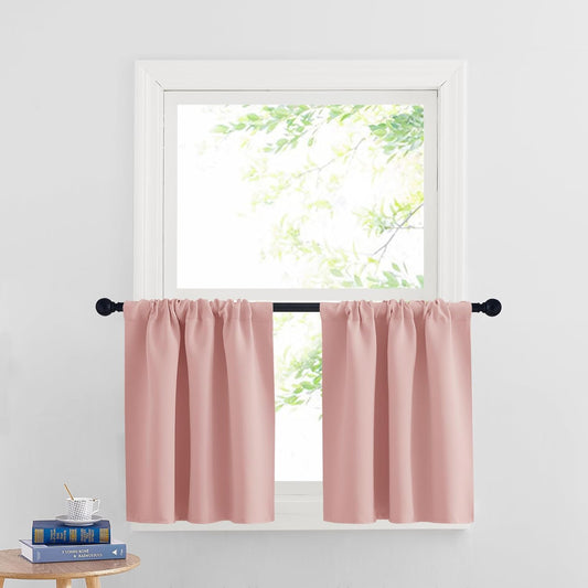 RYB HOME Small Curtains Blackout - Privacy Energy Efficiency Mini Curtains for Kids Bedroom RV Camper Windows Trailer Bathroom Kitchen Cabinet Window Tiers, W 29 x L 24, Peach Blush, 2 Panels