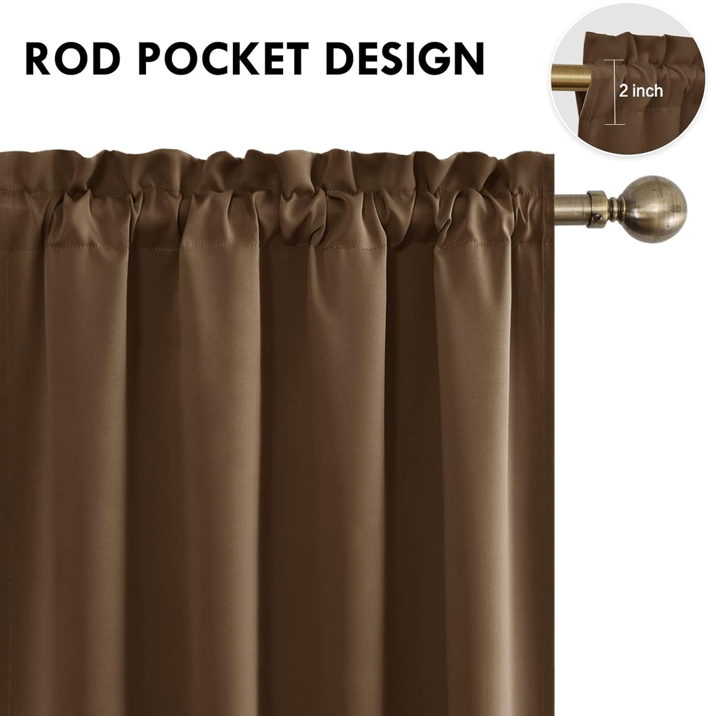 DWCN Blackout Curtains Room Darkening Thermal Insulated Bedroom Curtains Window Curtain Panels, 52 x 84 inches Long, Set of 2 Brown Rod Pocket Drapes