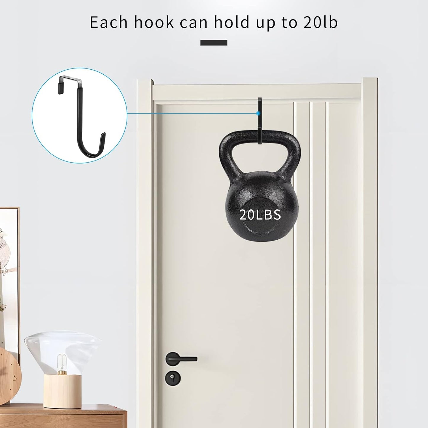 FYY Over the Door Hooks, 6 Pack Door Hangers Hooks with Rubber Prevent Scratches Heavy Duty Organizer Hooks for Living Room, Bathroom, Bedroom, Kitchen Hanging Clothes, Towels, Hats, Coats, Bags Black