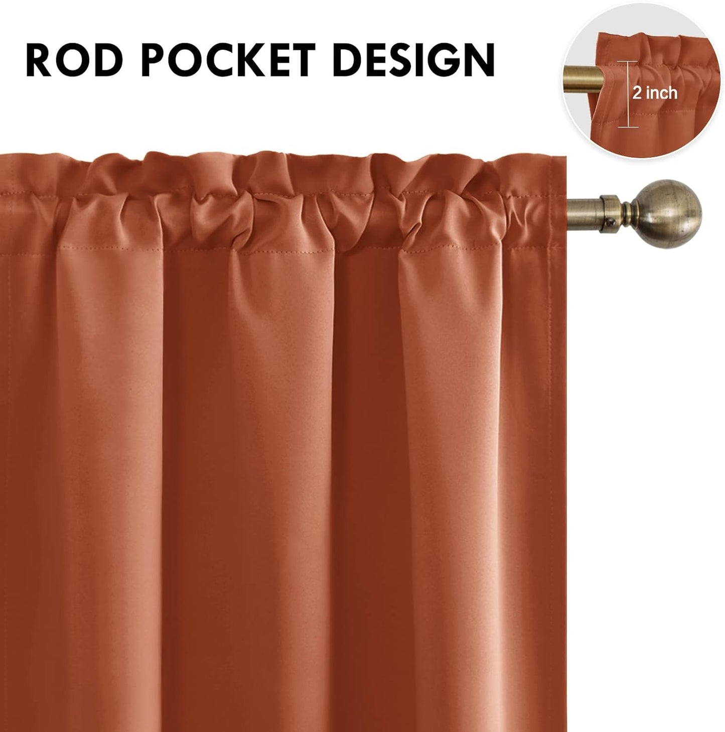 DWCN Blackout Curtains Thermal Insulated, Energy Saving & Noise Reducing Bedroom and Living Room Curtains, Burnt Ochre, W 38x L 54 Inch, Set of 2 Rod Pocket Curtain Panels
