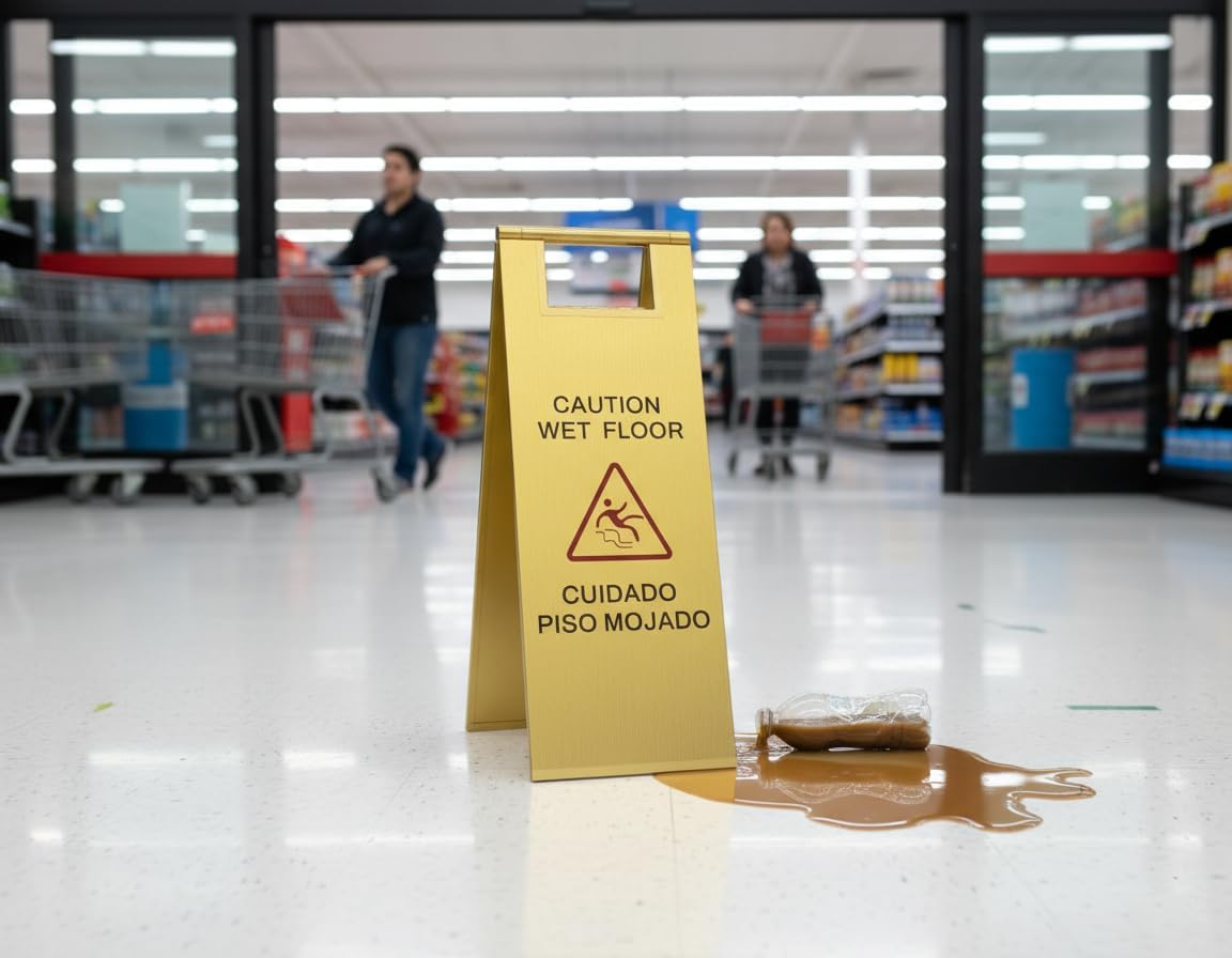 2 Pcs Wet Floor Sign, 24 Inch Gold Stainless Steel Caution Wet Floor Sign Double Sided Foldable Bilingual Commercial Safety Warning for Hotel Market Restroom Restaurant Office