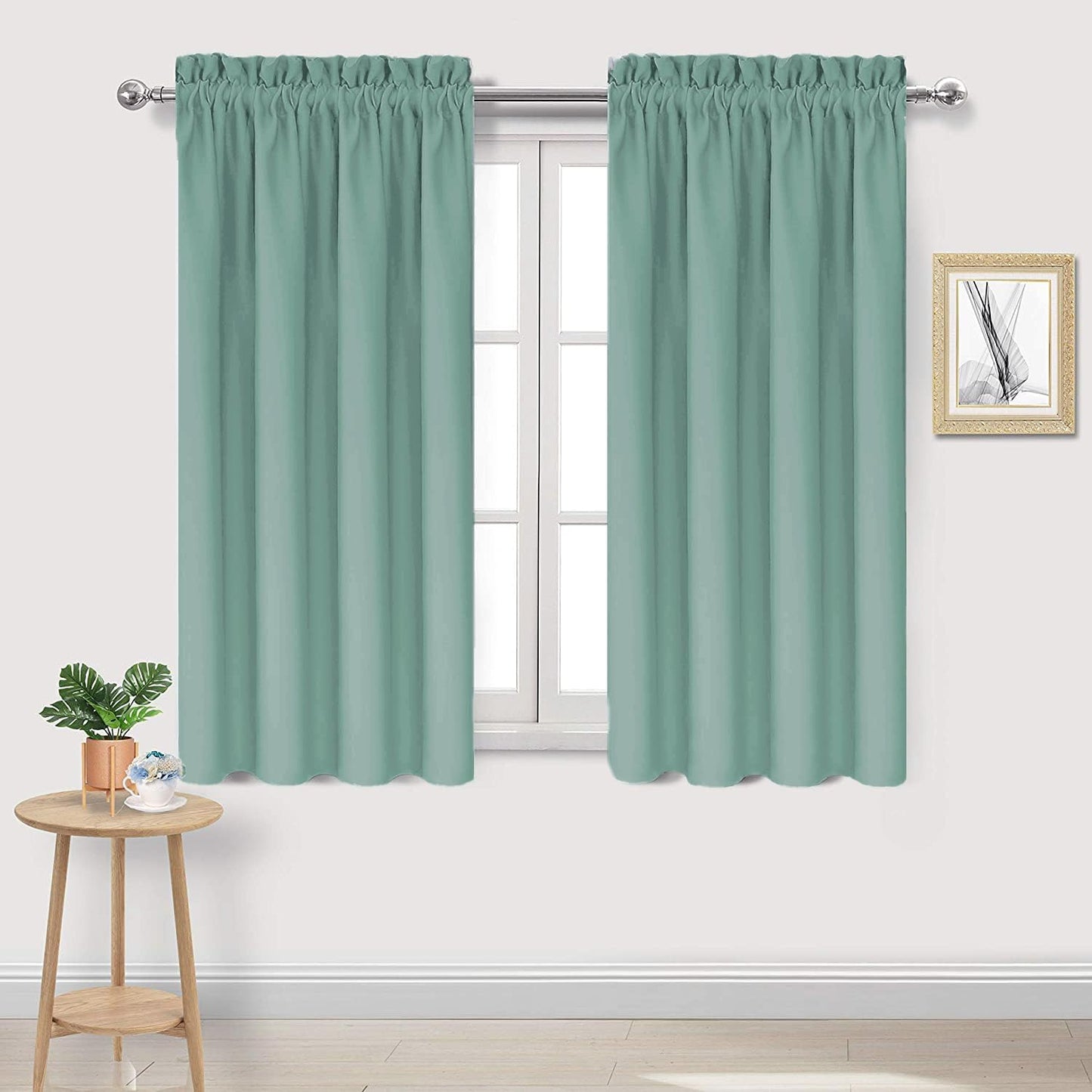 DWCN Blackout Curtains for Living Room Thermal Insulated, Energy Saving & Noise Reducing Bedroom Curtains, Sage Green, W 38x L 54 Inch, Set of 2 Rod Pocket Curtain Panels