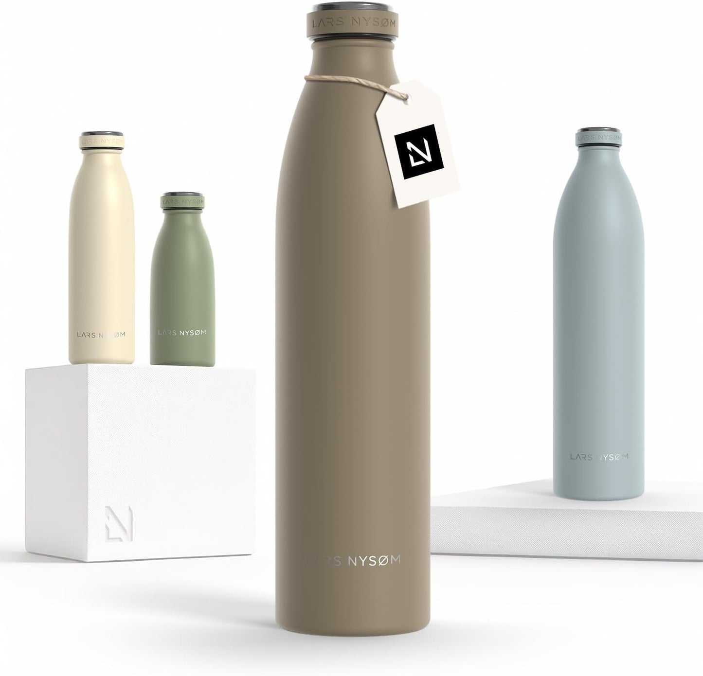 LARS NYSØM Stainless Steel Insulated Water Bottle 12oz 17oz 25oz 34oz 51oz | Insulated Thermo Flask for Hot and Cold Beverages | Leakproof Drinking Bottle (Taupe Brown, 33.9 oz)