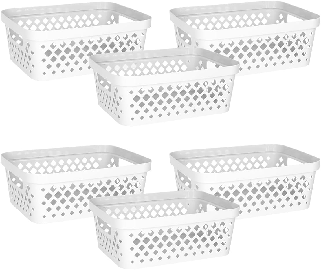 Glad Plastic Storage Basket Set, Value Pack of 6 | Open Storage Bins for Shelves, Bathroom, Pantry, Closet | Nesting Organizer Boxes with Handles, 2 Gallon, White
