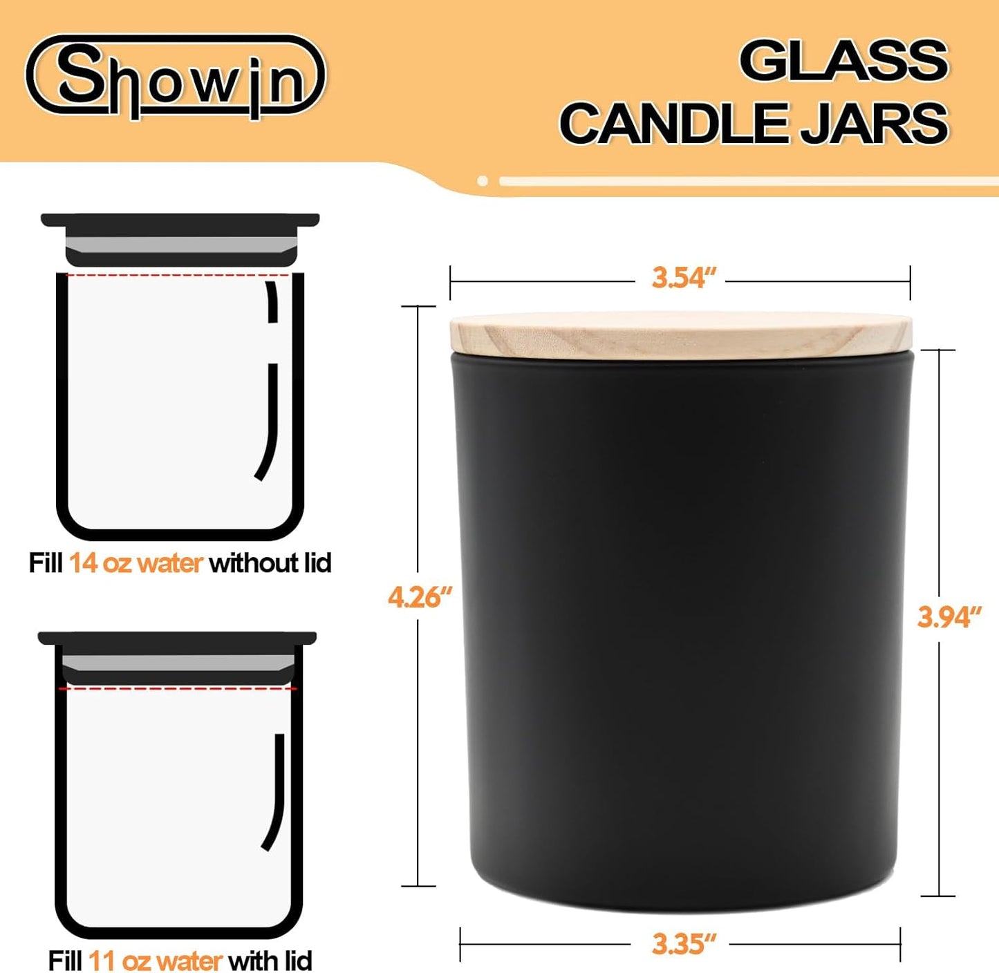 14 OZ Thick Candle Jars for Making Candles 12 Pcs, 3 Wick Empty Jars with Wood Lids for Candle Making, Sample Container,Matte Black