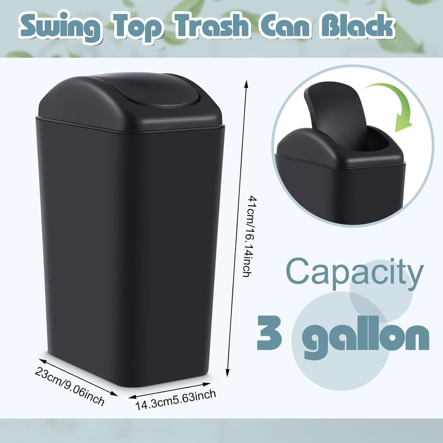 Hoolerry 8 Pcs 3 Gallon/12 Liter Small Trash Can Plastic Kitchen Garbage with Lid Small Trash Bin for Bathroom Office Bedroom Kitchen Waste Outdoor (Black)