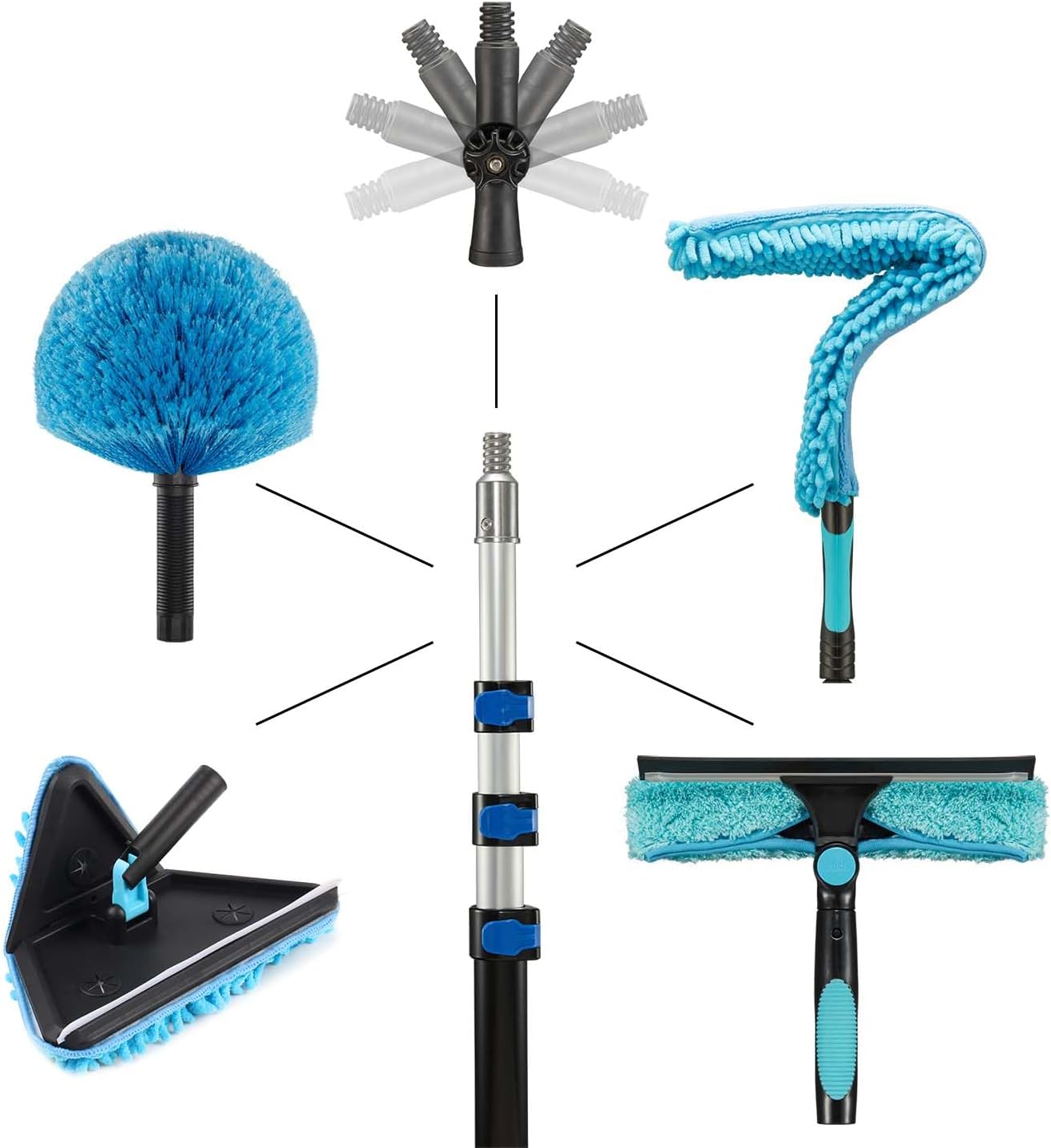 20 Feet High Ceilings Baseboard Wall Cleaner Mop with 12 Ft Extension Pole, Cobweb Duster, Window Cleaning Squeegee Kit (12ft)