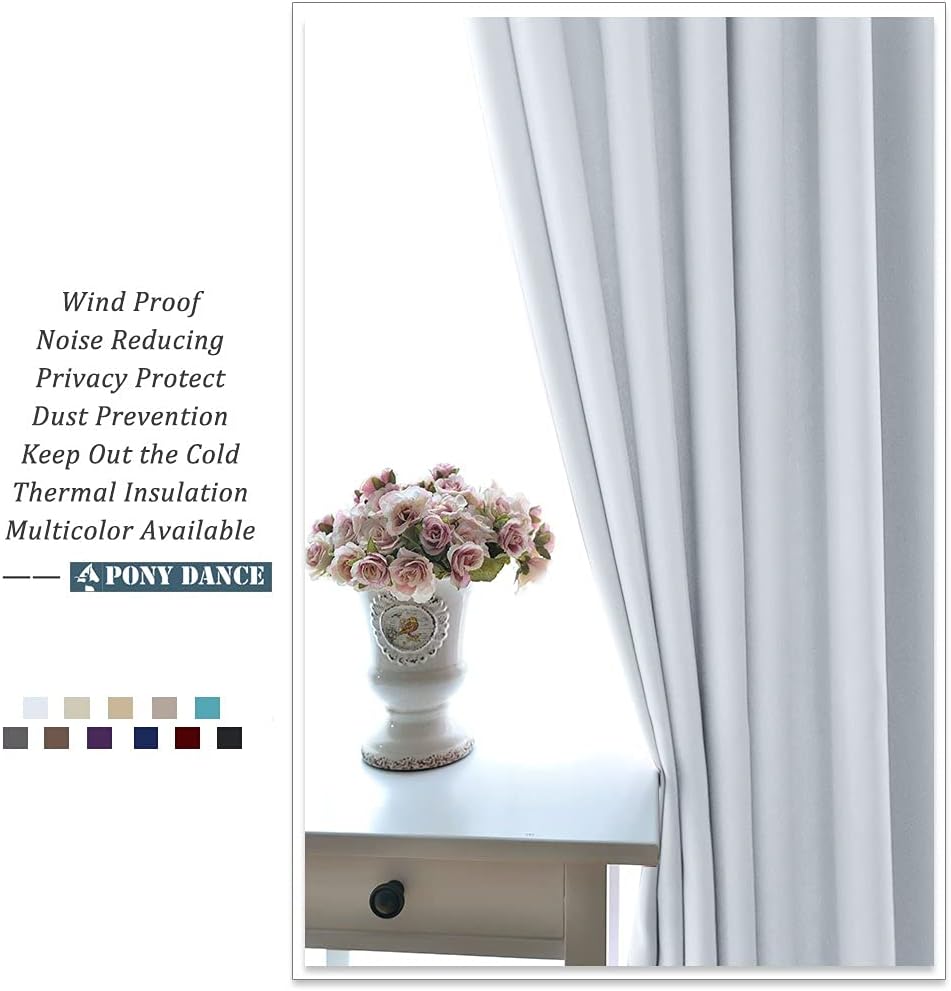 PONY DANCE Room Darkening Curtains - Ring Top Blackout Curtain Panels for Bedroom Window Treatment Drapes Home Decoration Energy Saving for Hotel, 42 x 45 inch, Greyish White, Double Panels