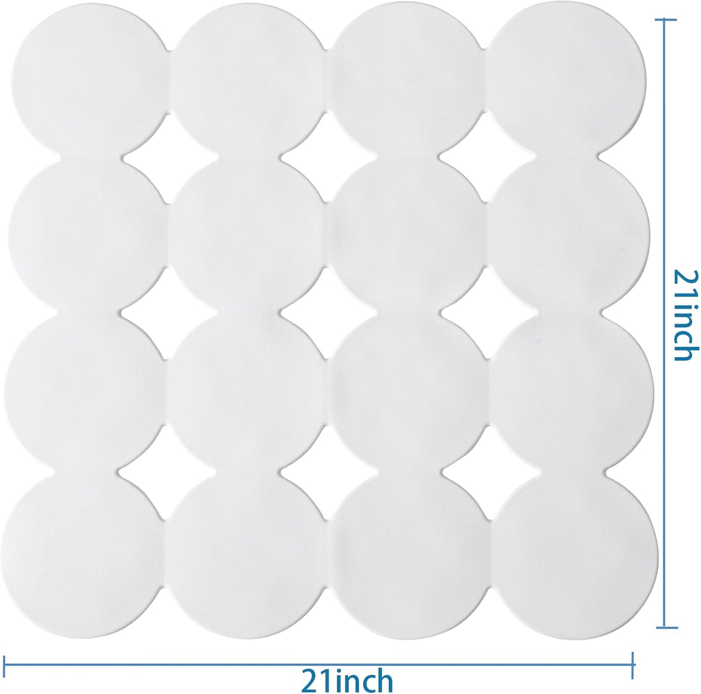 Square Shower Mat Nonslip - Rubber Bathtub Mat with Suction Cups for Inside Shower Bathroom Floor (White, 21X21”)