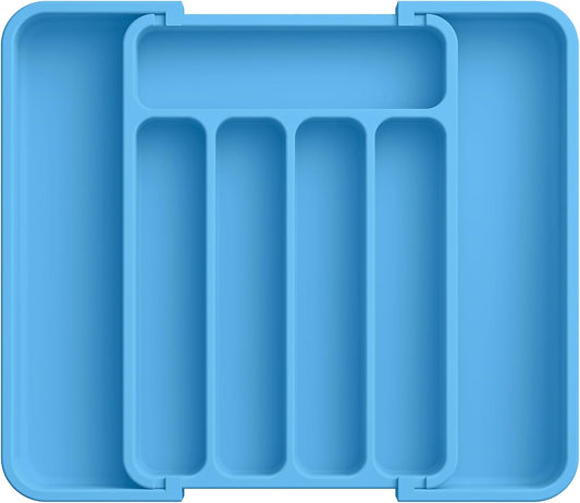 Aujen Silverware Organizer - Expandable Kitchen Drawer Organizer, Adjustable Utensil Organizer, Cutlery Tray for Forks, Knives, Multipurpose Kitchen Organizers and Storage Solution, Dark Blue, Medium