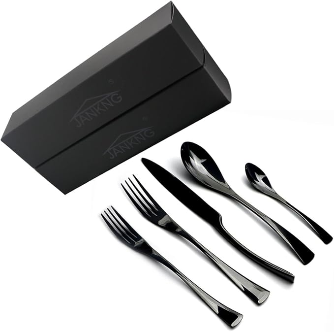 20-Piece 18/10 Stainless Steel Flatware Set Mirror Polishing Black, Serive for 4
