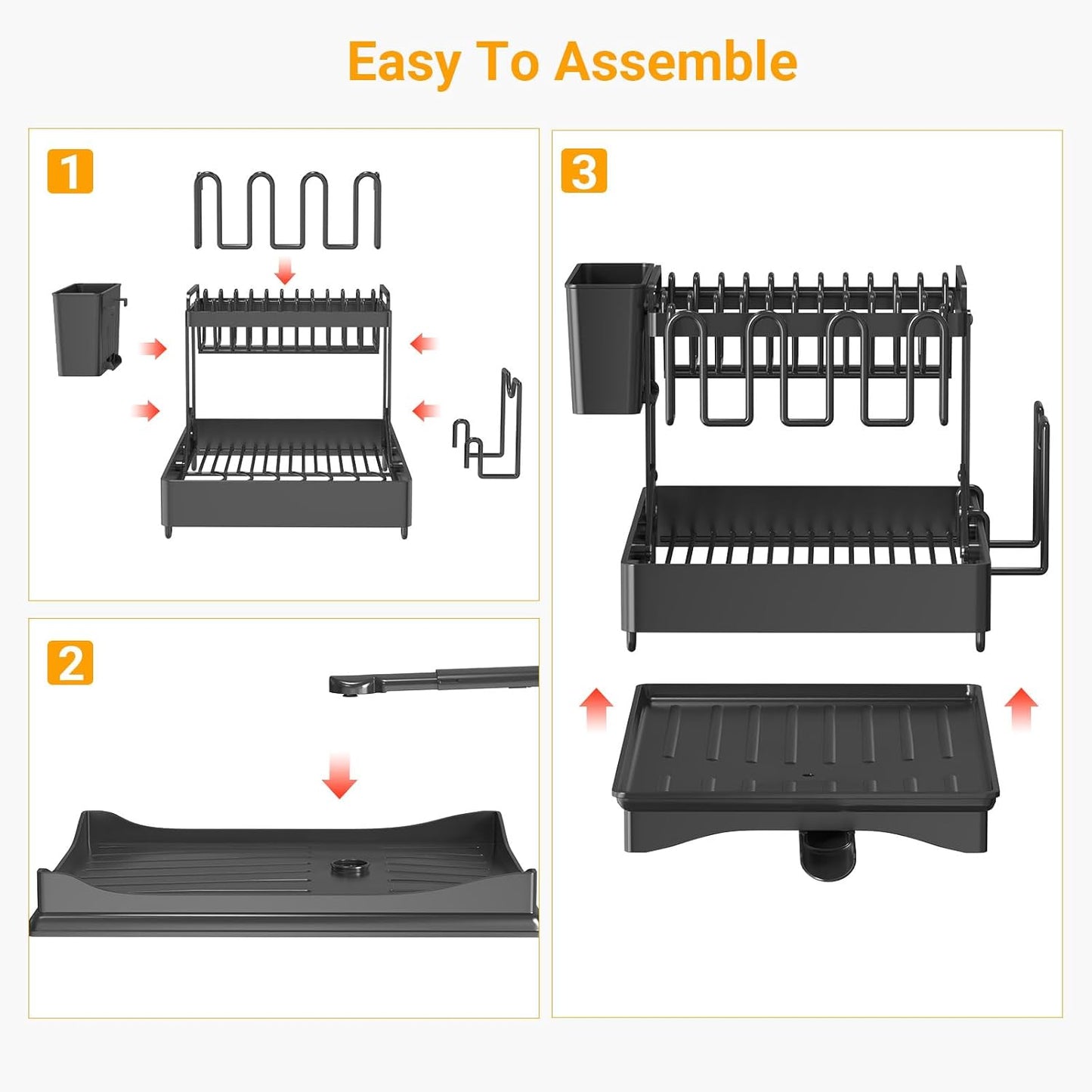 Extendable Dish Racks 16.3"-21.6" L x 16.7" W,Stainless Steel Dish Drying Rack for Kitchien Counter, Anti-Rust Dish Strainer with Cutlery Holder