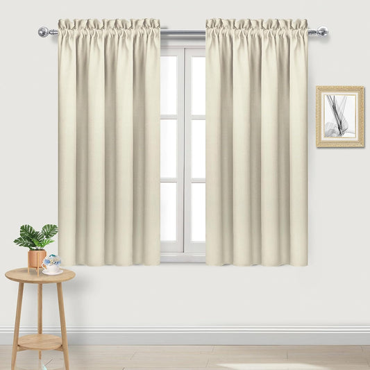 DWCN Blackout Curtains for Bedroom – Rod Pocket Thermal Insulated Noise Reducing Noise Reducing Drapes for Living Room, W 38 x L 45 Inch, 2 Panels, Light Beige