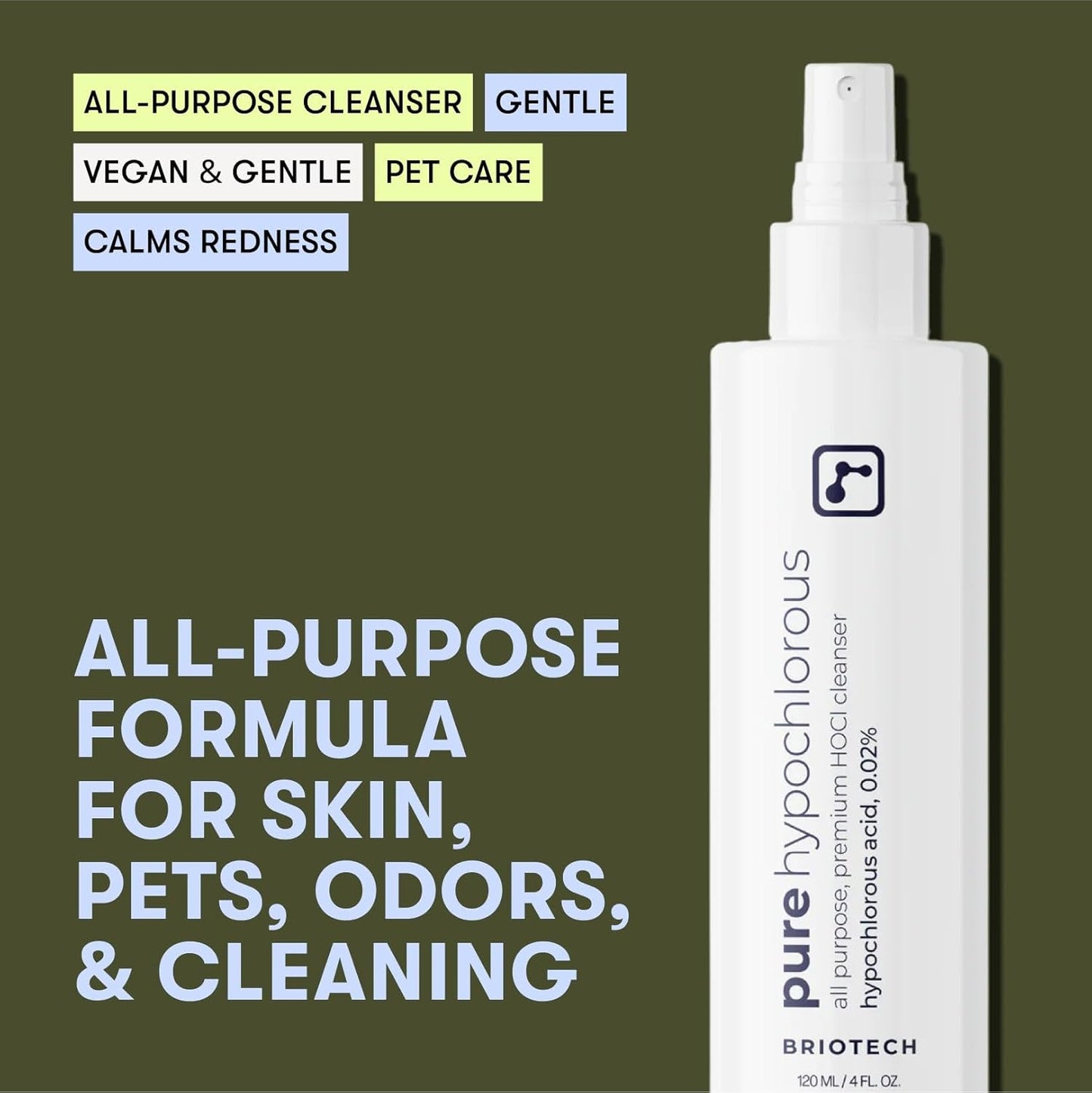 BRIOTECH Pure Hypochlorous Acid Cleanser, Original Premium HOCl Topical Solution, Multi-Purpose Cleaner, Family Approved & Pet Friendly, 32 fl oz Refill (2 Pack)