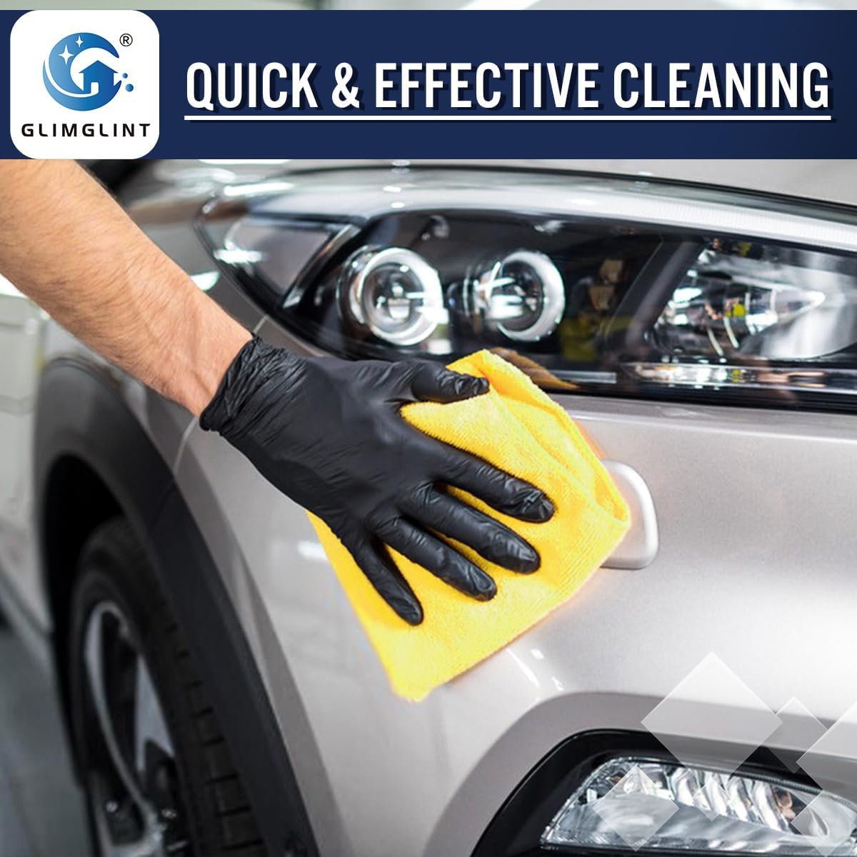 GLIMGLINT Microfiber Cleaning Cloth, 12 Pack Cleaning Rags, Cleaning Towels with 3 Color Assorted, 14"X12"(Yellow/White/Blue)