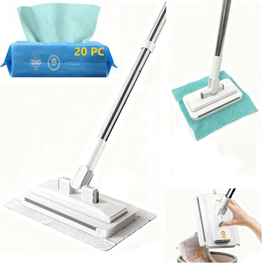 2025 New Mini Disposable Dust Mop with 20 Dry Wet Disposable Pads No-Touch Dirty Cleaning Dust Mop , Multi Surface Floor Mopping and Sweeping for House Wall Bathroom Corners