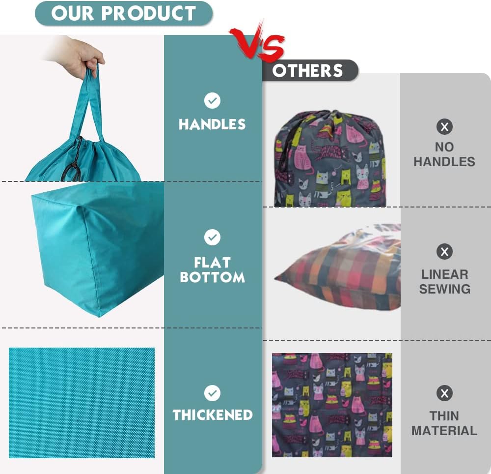 Tear Proof Nylon Laundry Bag with Handles (2 Pack),Travel Laundry Bag with Drawstring Closure,Dirty Clothes Bag Fit Most Laundry Hamper or Basket,27.5x34.5 in,Blue Aqua