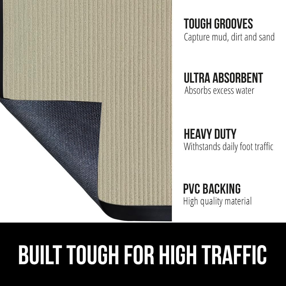 GORILLA GRIP Traffic Guard Door Mat, Heavy Duty Welcome Mats, Commercial Office Space Doormat, Waterproof, Fade Resistant, Strong Rubber Backing, Low Profile, Shoe and Boot Scraper, 35x23, Beige