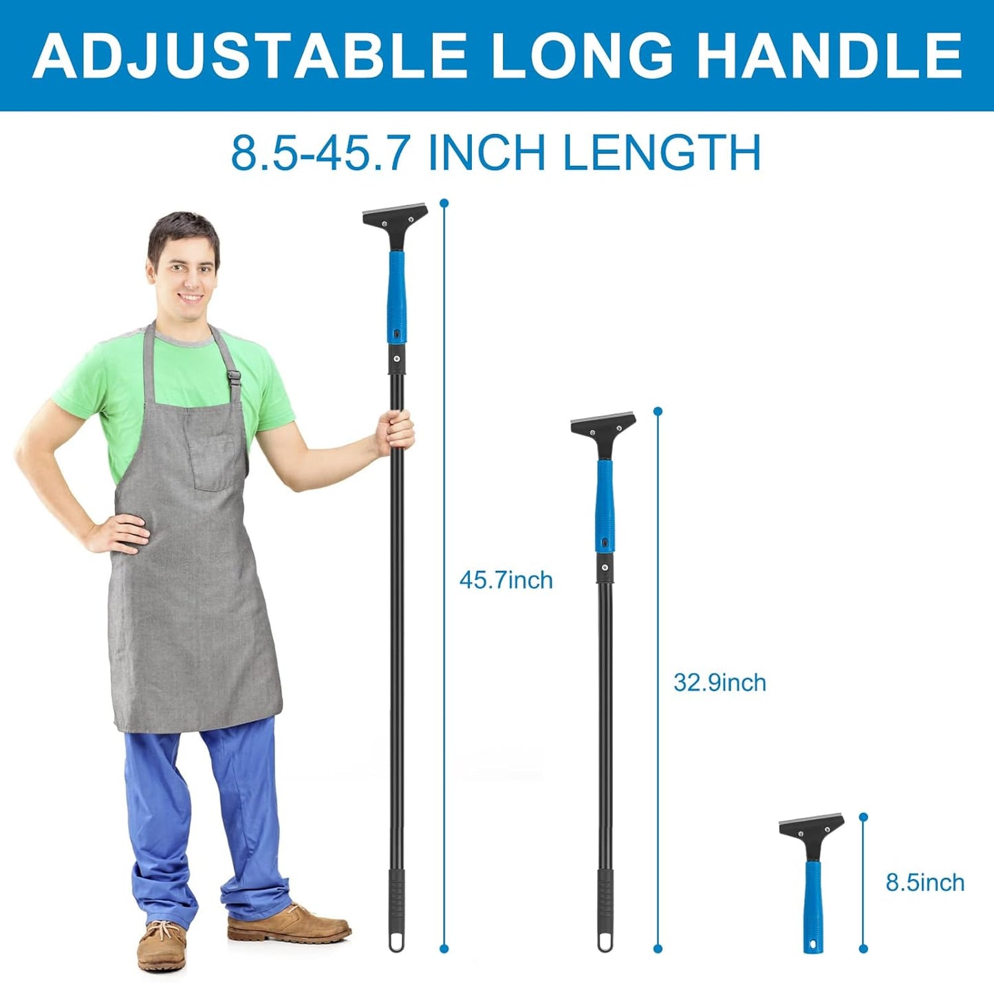 KeFanta Floor Scraper Heavy Duty, 4" Wide Razor Blade Scraper Tool with 45.7" Long Handle, 10PCS Extra Metal Blades, Scraper for Cleaning Glass Wall Gum Paint Tile Glue Linoleum Sturdy Durable