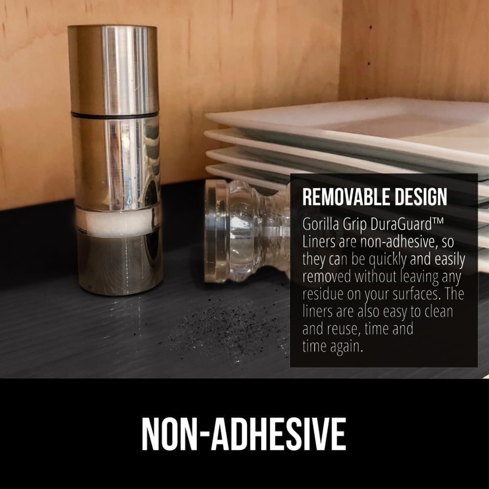 GORILLA GRIP DuraGuard Shelf Liner, 20x30 Non-Adhesive Cabinet Liners for Kitchen Drawers, Shelves, Refrigerator, Pantry Storage, Bathroom Closet, Durable Waterproof BPA Free Ribbed Plastic, Jet Black