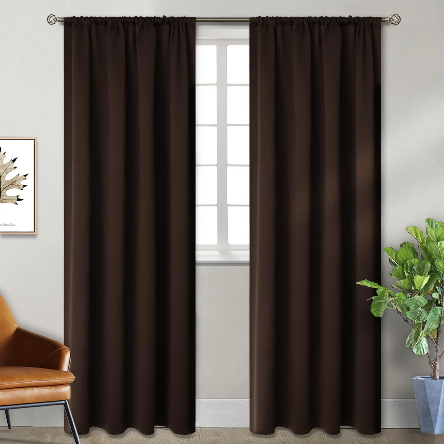 BGment Brown Blackout Curtains for Living Room - Chocolate Thermal Insulated Drapes Room Darkening Privacy Extro Long for Bedroom, 52 x 90 Inch, 2 Panels