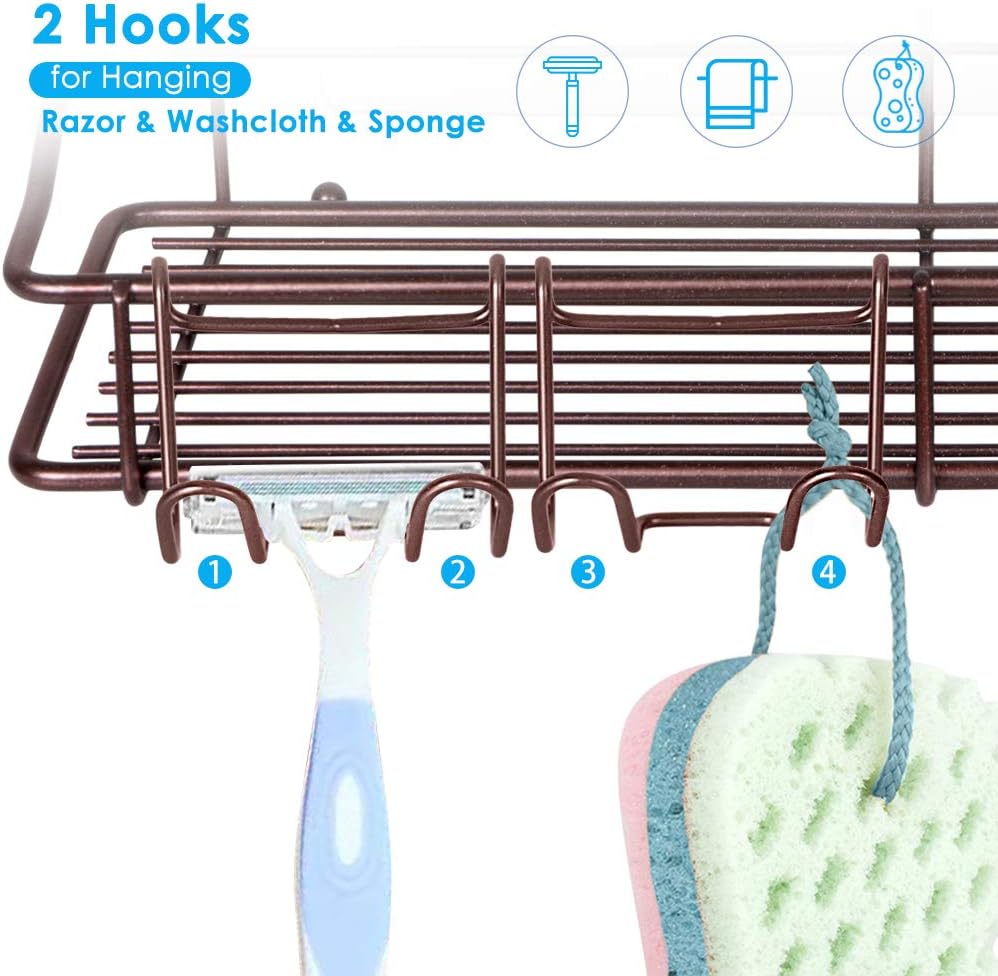 Nieifi Shower Caddy Shelf with Hooks Storage Rack Organizer Adhesive Stainless Steel without Drilling for Bathroom, Lavatory, Washroom, Restroom, Shower, Toilet, Kitchen (Brown, 3 Pack)