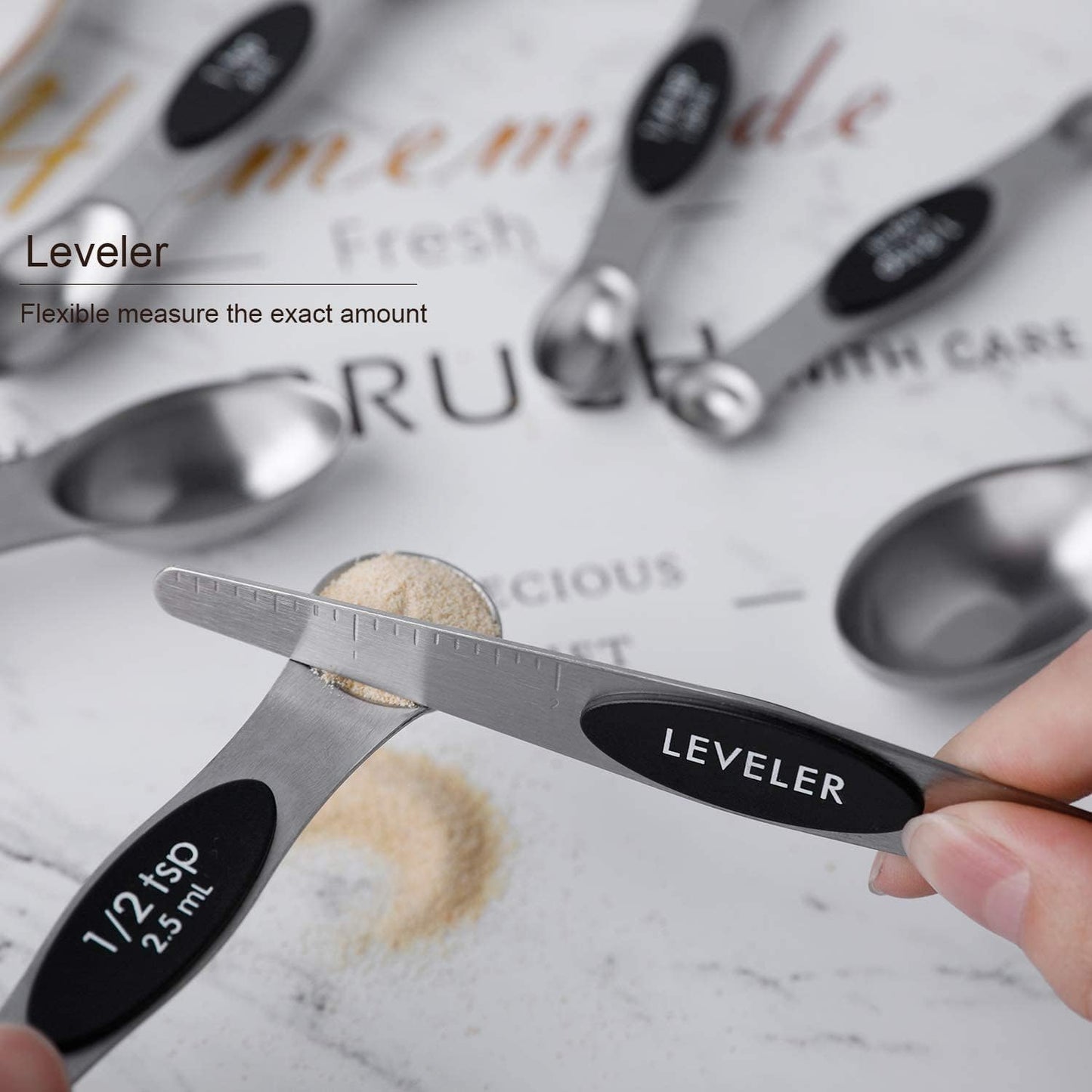 Magnetic Measuring Spoons Set of 8 Stainless Steel Stackable Dual Sided Nesting Teaspoons and Tablespoons for Measuring Dry and Liquid Ingredients