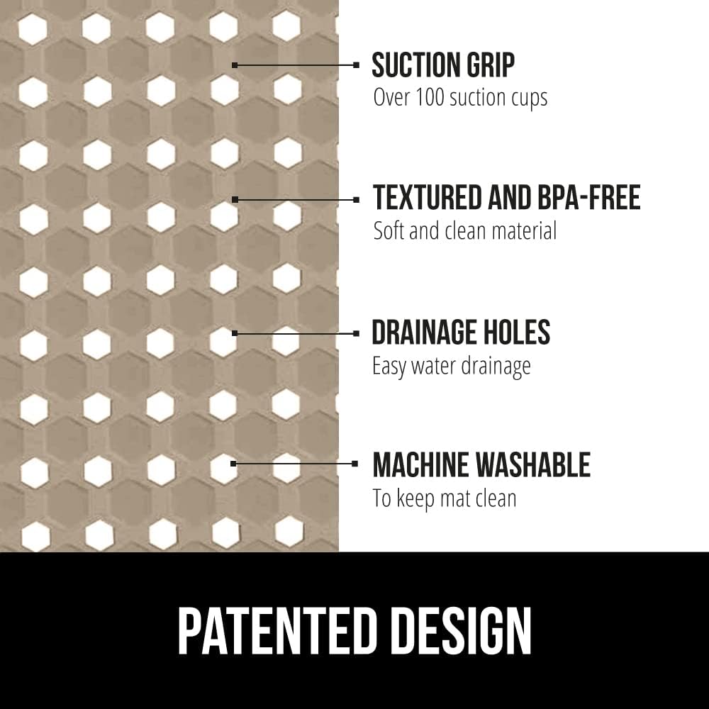 GORILLA GRIP Patented Square Shower Stall Mat, Small Bathtub Floor Mats for Stand Up Showers, Suction Cups and Drainage Holes, Machine Wash, Soft on Feet, Bathroom Accessories 21x21 Inch, Beige Opaque