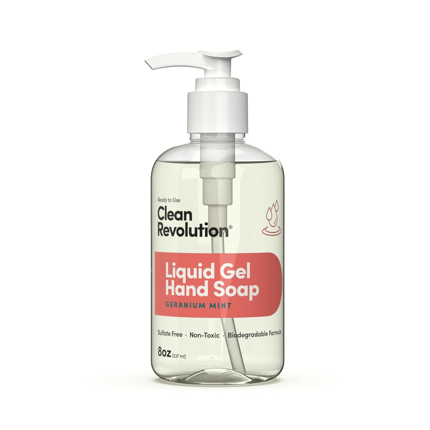 Clean Revolution Liquid Gel Hand Soap, Silky Rich Liquid, Quick Lather, Fast Rinsing, Contains Real Essential Oils (Geranium Mint) 8 Fl Oz
